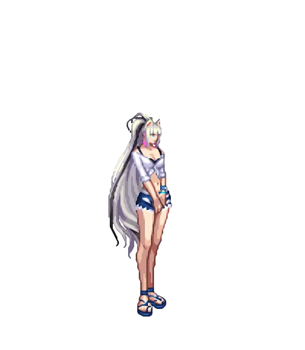 고양이귀[A타입] 철 정령의 용사 볼륨 포니테일[C타입] 썸머페스티벌 세일러 이어링[C타입] 해변의연인 비치상의[D타입] 핫팬츠[D타입] 스트랩 샌들[C타입] 혼돈의 루시퍼 검은 날개 레이스 리본 아라드 코스프레 이리가레 피부[B타입] 뉴트로 미니고치 룩