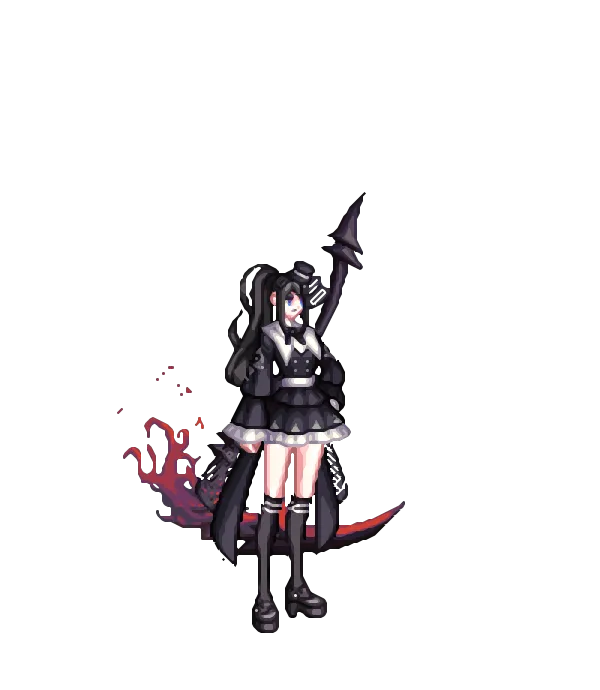 고딕 메쉬 미니햇[A타입] 캐주얼룩 긴 포니테일[히든] 스모키 메이크업[A타입] 로리타 코트[A타입] 핫팬츠[A타입] 에나멜 슈즈[A타입] 미니 리본 넥[A타입] 리본[A타입] 순백의 피부 디멘션 아라드 여프리스트의 무기 룩
