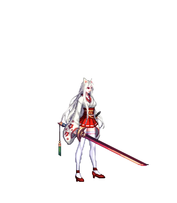 왕립 아라드 고양이 귀[B타입] 아시아 여행 몽골 내츄럴 롱 헤어[A타입] NPC 도플갱어 비탈라의 화장[B타입] 일본 전통의상 상의[A타입] 캠퍼스 새내기 스커트[A타입] 웨딩 화이트 힐 세이버의 얇은 사슬 목걸이 쿨한 여NINJA의 검정색 오비와 일본도[A타입] 차원 여행자의 순백의 피부[B타입] 루실 레드메인의 심문의 검 룩