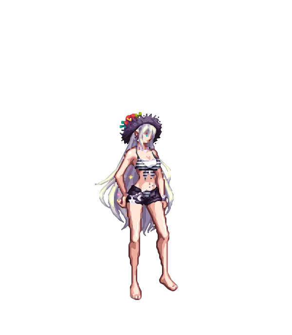 미드썸머 아라드 밀짚모자[C타입] 글리터헤어[C타입] 써클렌즈와 링귀걸이[C타입] 비키니 상의[C타입] 핫팬츠[C타입] 페디큐어[C타입] 토파즈 목걸이[C타입] 블링블링벨트[C타입] 패스 해군 제독의 도적 피부 쌍검 룩