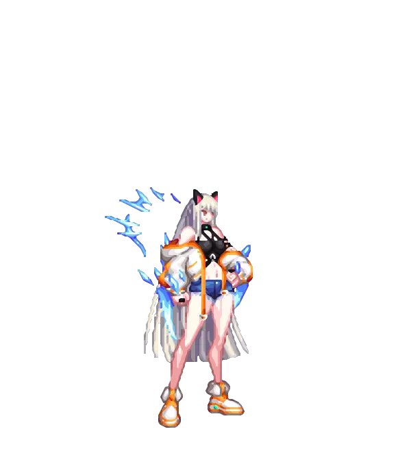 귀가부 고양이 귀[A타입] 강인한 여NINJA의 은색 반묶음 롱헤어[B타입] 차원 여행자의 루즈핏 테크웨어[A타입] 블루 핫팬츠 아웃솔 부츠[A타입] 프로스트 킹덤 순백의 피부[E타입] 얼음결정 클로 룩