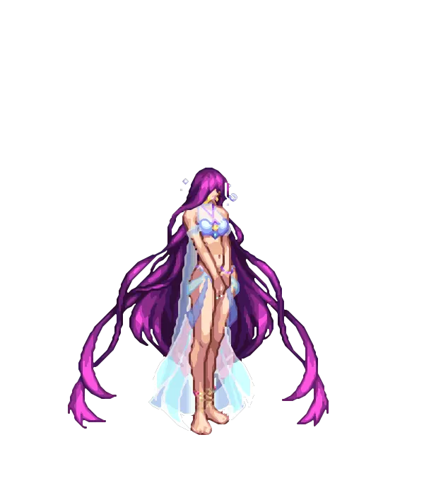 에테르나 쿠르크라의 해초 롱 헤어[C타입] 미드썸머 아라드 빅 이어링[C타입] 워터밤 페스타 시스루 홀터넥 수영복 상의[D타입] 머메이드 비키니 하의[A타입] 서핑 발목 스트랩[B타입] 화이트 드레스윙 룩