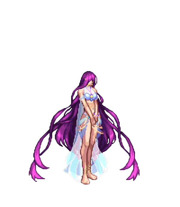 NPC 도플갱어 루드밀라의 핀[B타입] 에테르나 쿠르크라의 해초 롱 헤어[C타입] 미드썸머 아라드 빅 이어링[C타입] 워터밤 페스타 시스루 홀터넥 수영복 상의[D타입] 머메이드 비키니 하의[A타입] 서핑 발목 스트랩[B타입] 화이트 드레스윙 프로스트 킹덤 눈꽃 체인[A타입] 룩