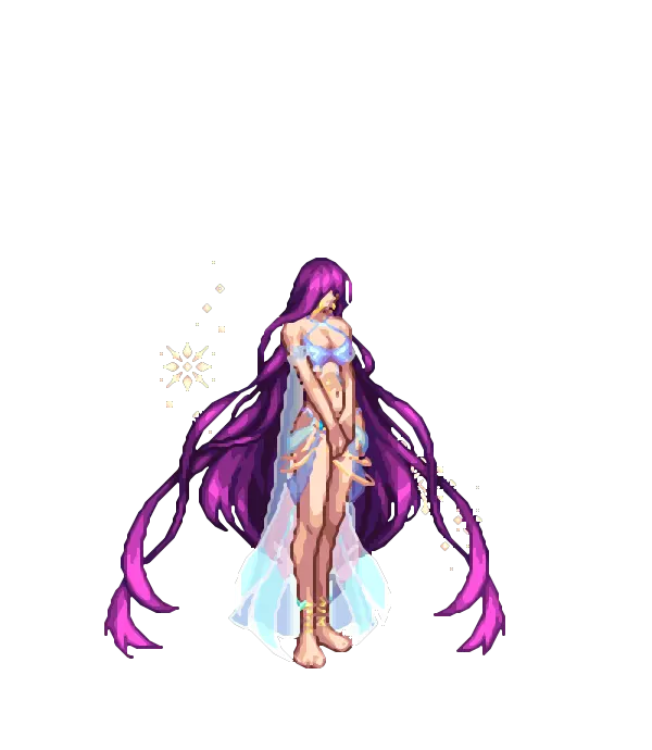 프로스트 킹덤 눈 결정체[C타입] 에테르나 쿠르크라의 해초 롱 헤어[C타입] 미드썸머 아라드 빅 이어링[C타입] 머메이드 비키니 상의[A타입] 하의[A타입] 서핑 발목 스트랩[C타입] 화이트 드레스윙 눈꽃 체인[A타입] 룩