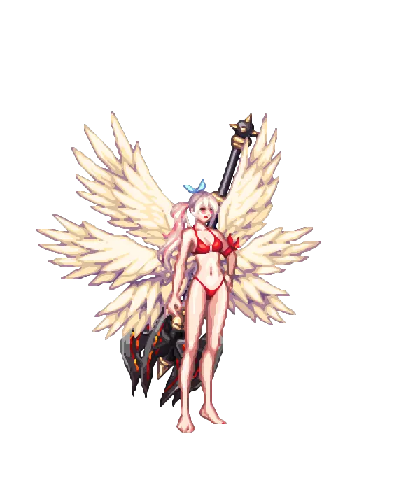 캐주얼룩 리본끈[D타입] 해상구조대 포인트 브릿지 웨이브[A타입] 렌즈와 심플 귀걸이[A타입] 비키니 상의[A타입] 하의[A타입] 페디큐어[A타입] 미카엘라의 대천사 날개[D타입] 진줏빛 피부[A타입] 룩